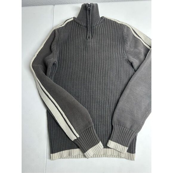 American Rag Men's Knit Sweater Gray Cotton 1/3 Zip Turtleneck White Trim Size S - Picture 3 of 10